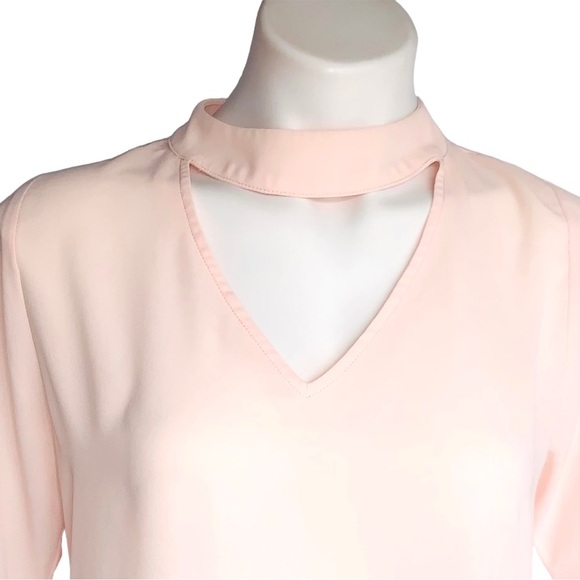 Veronica M. Cut Out Choker Style Blush Bell Sleeve Blouse - Picture 4 of 11